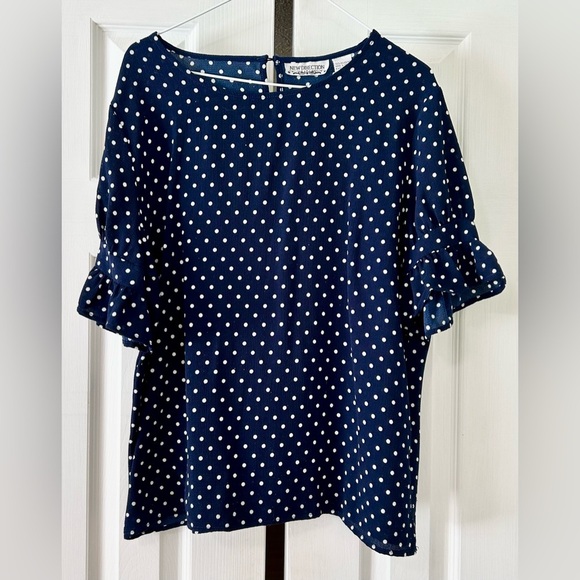 new directions Tops - Blouse new direction top shirt woman size xlarge blue/white polka dots